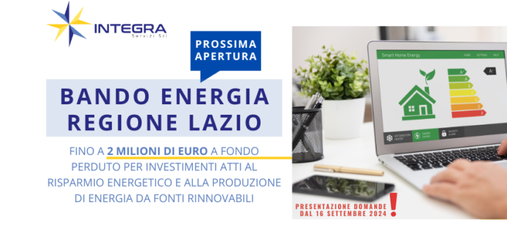 Bando Regione Lazio “Efficienza Energetica e Rinnovabili per le Imprese”